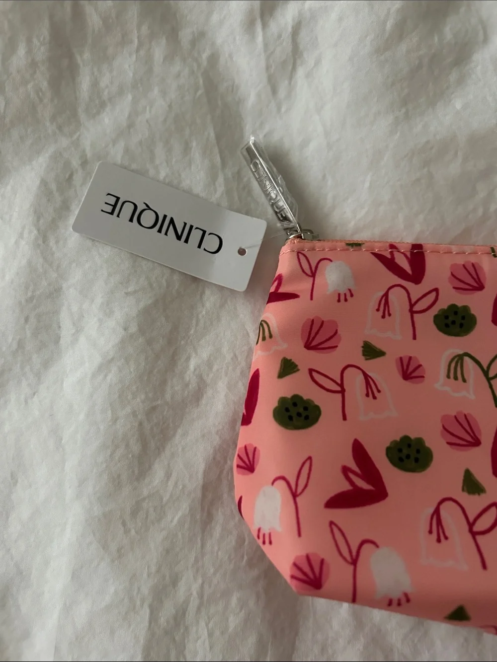 NWT Clinique Pink Floral Zip Cosmetic Pouch